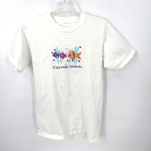 Cayman Islands Embroidered Fish T Shirt White Souvenir Tee Unisex M
